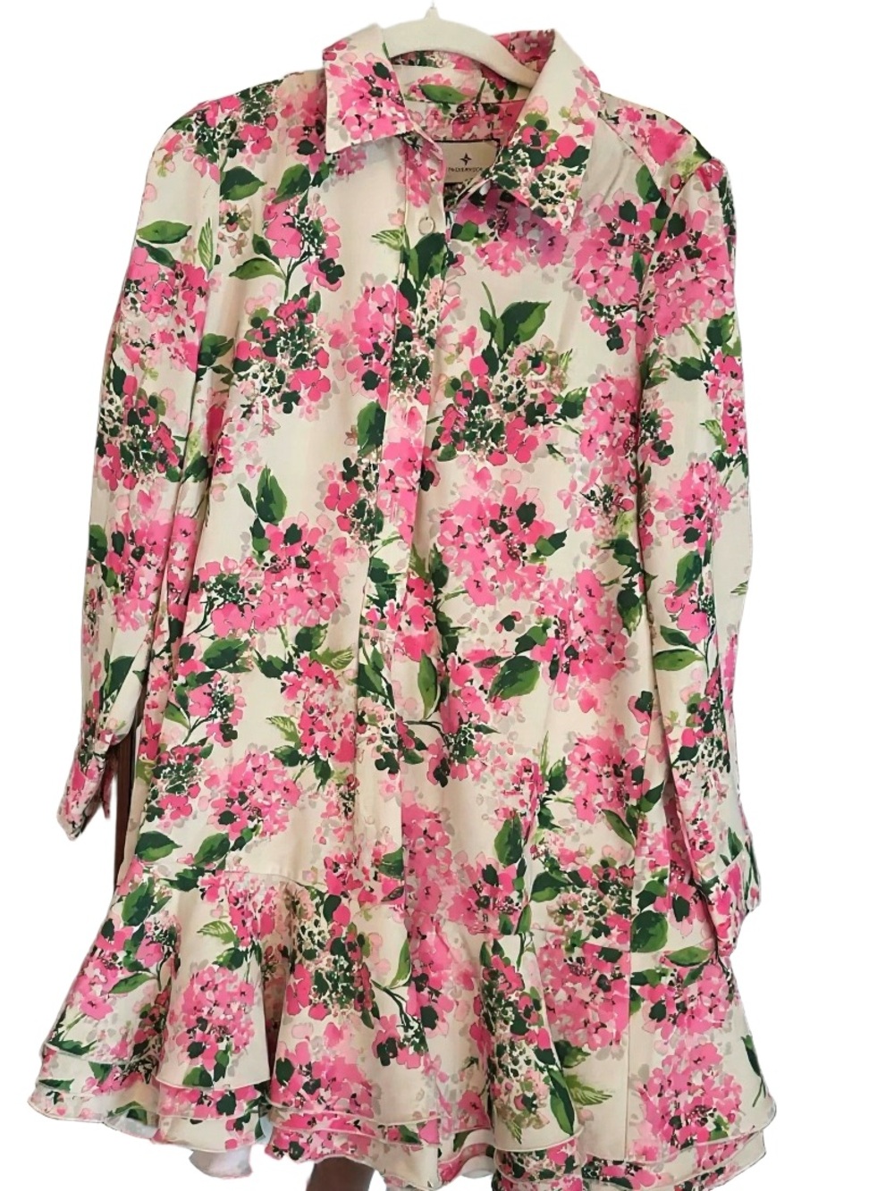 Tuckernuck Floral Pink and Green Button-Front Shirt Dress